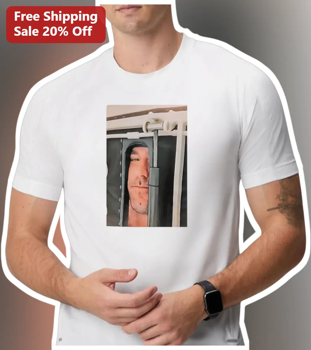 Funny Shower Curtain Peek Photo Tee Novelty Graphic Shirt for Men