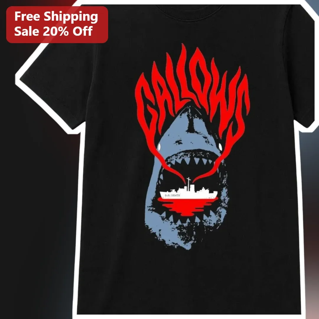 GALOHA Tee Shark Attack Graphic Navy Veteran Gift Black Cotton Shirt