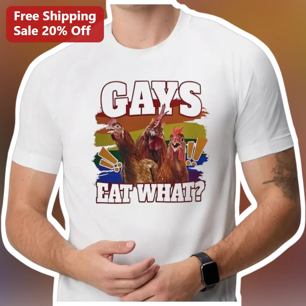 Gays Eat What Chicken Tee Funny Pride Shirt Rainbow Distressed Graphic