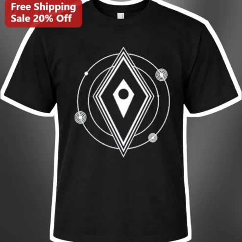 Geometric Diamond Orbital Design Tee Minimalist Sacred Geometry Graphic Shirt for Men Women