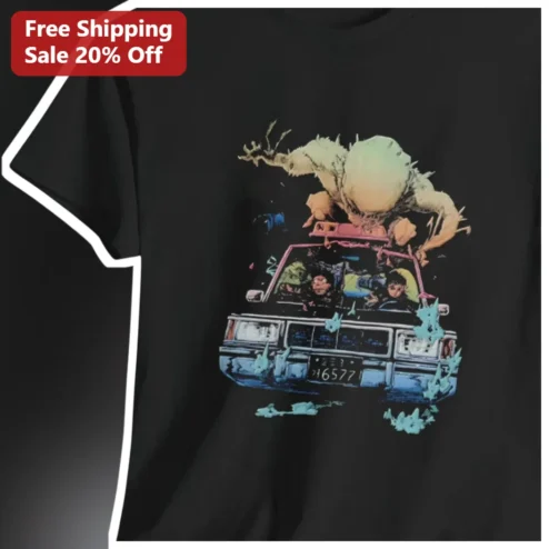 Ghostbusters Tee Ecto-1 Car Slimer Retro Vintage Horror Comedy Graphic Shirt