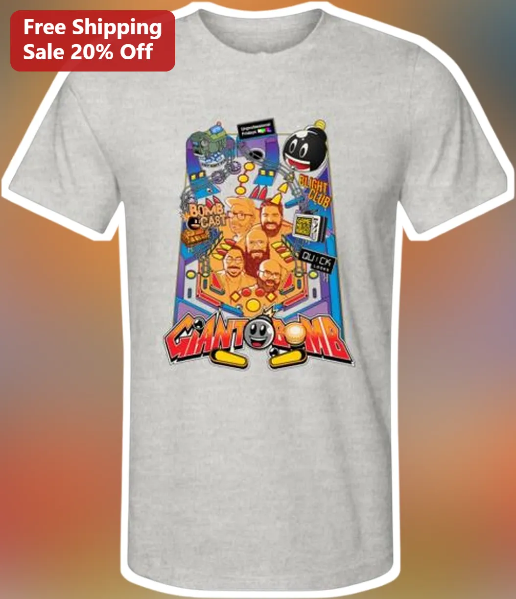 Giant Bomb Blight Club Bomb Cast Retro Pinball Graphic Tee for Video Game Fans