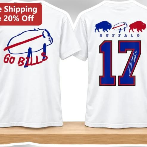 Go Bills Buffalo Josh Allen Signature Tee NFL Fan Game Day Apparel