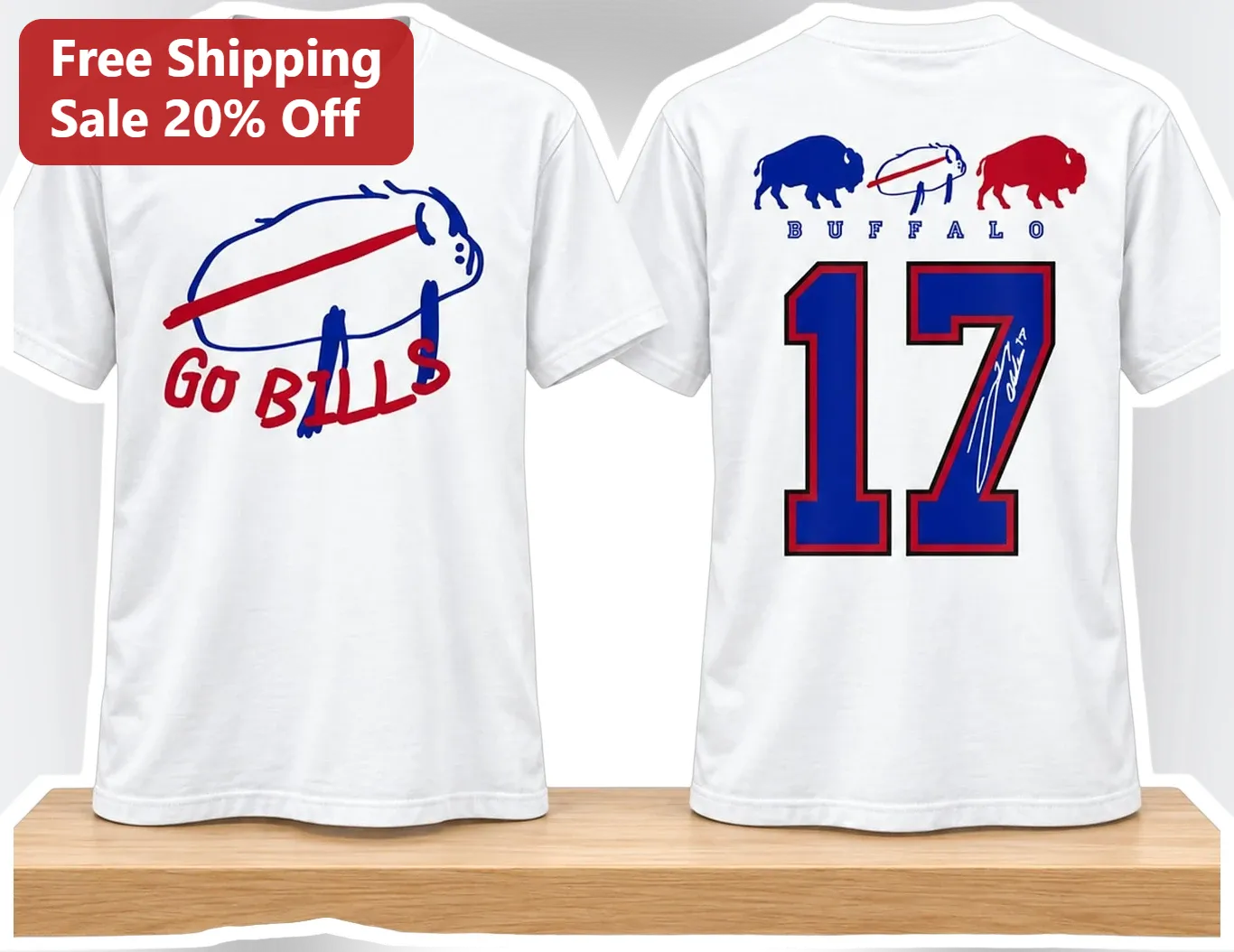 Go Bills Buffalo Josh Allen Signature Tee NFL Fan Game Day Apparel