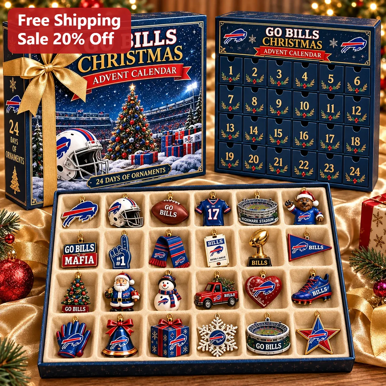Go Bills Christmas Advent Calendar Ornament Set 24 Days Buffalo Bills Mafia Holiday Gift