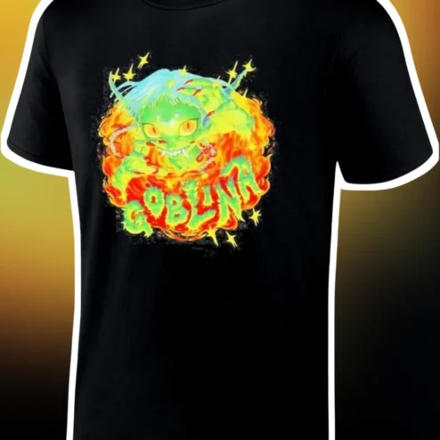GOBLINA Psychedelic Goblin Fantasy Art Graphic Tee Unisex Black Cotton Shirt