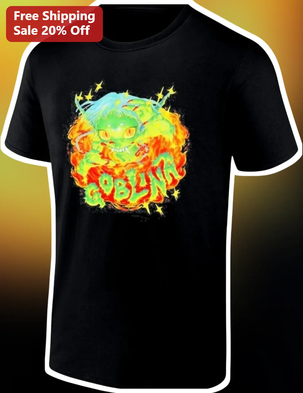 GOBLINA Psychedelic Goblin Fantasy Art Graphic Tee Unisex Black Cotton Shirt