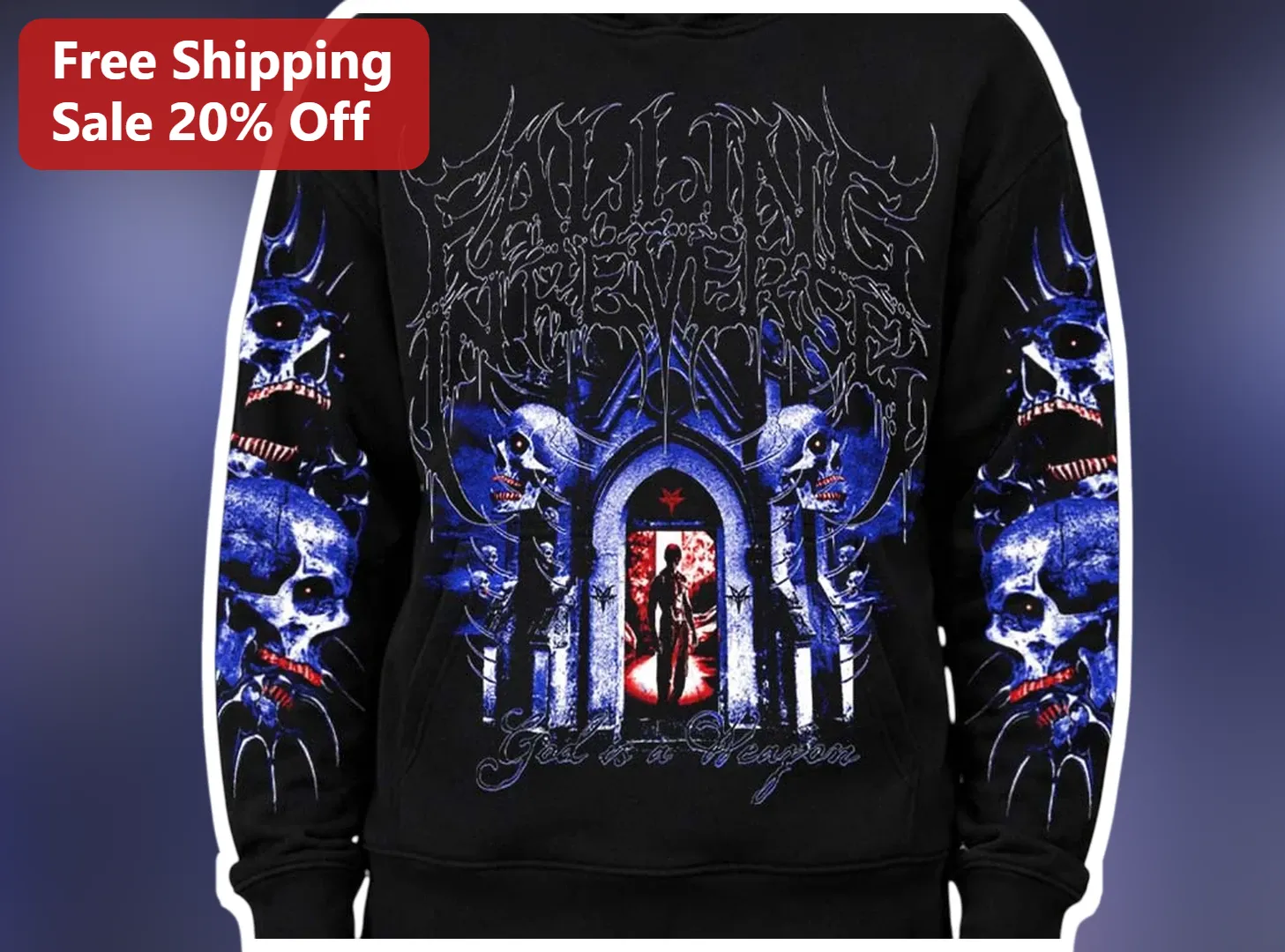 God Is A Weapon Hoodie Falling In Reverse Marilyn Manson Collab Dark Gothic Skull Graphic Sweatshirt for Rock Fans