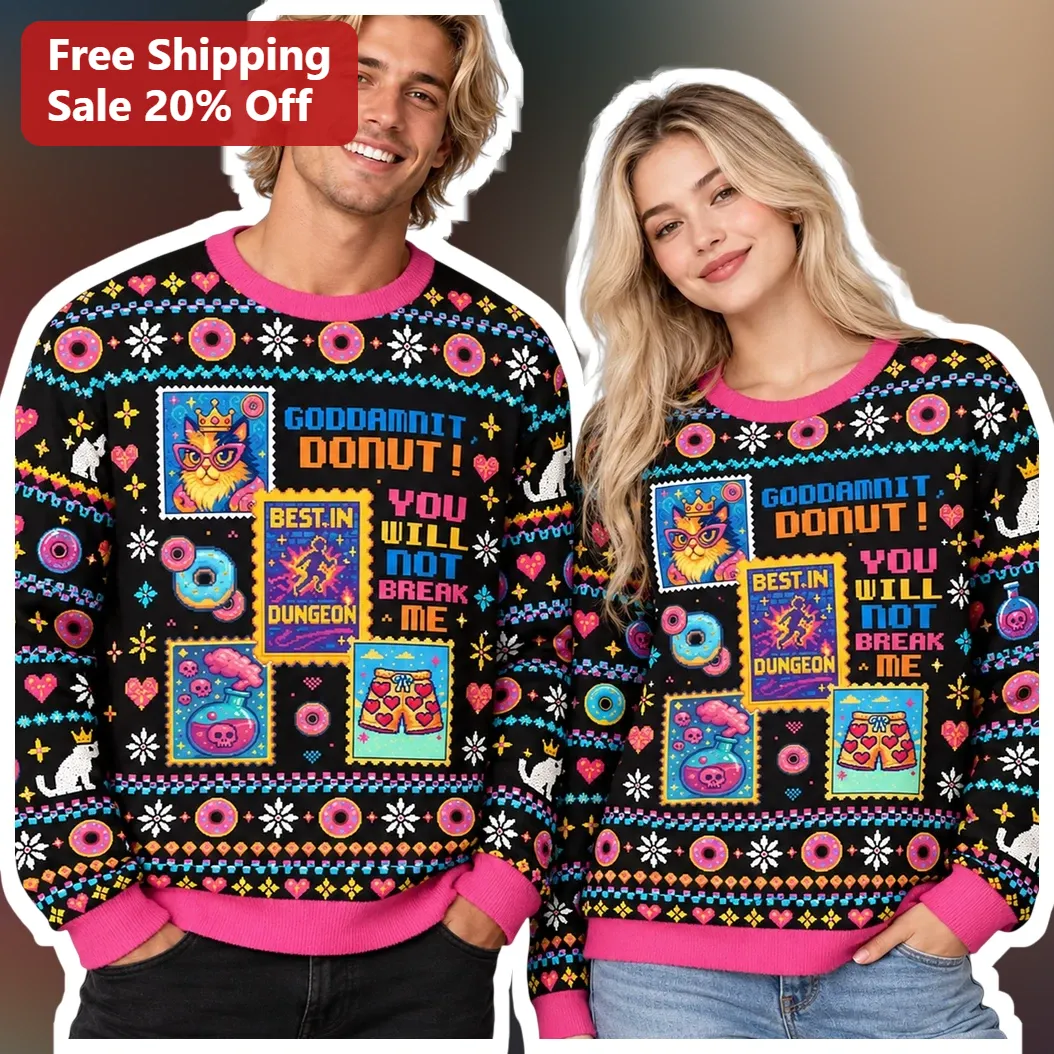 Goddamnit Donut You Will Not Break Me Pixel Art Ugly Christmas Sweater