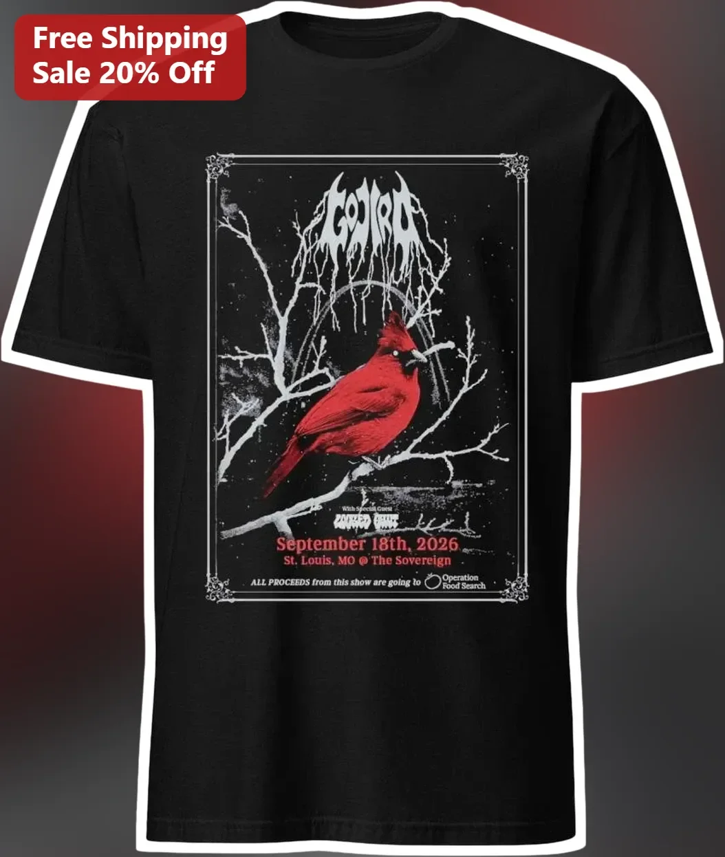 Gojira Band Logo Tee Red Cardinal Bird Metal Music Merch Gift