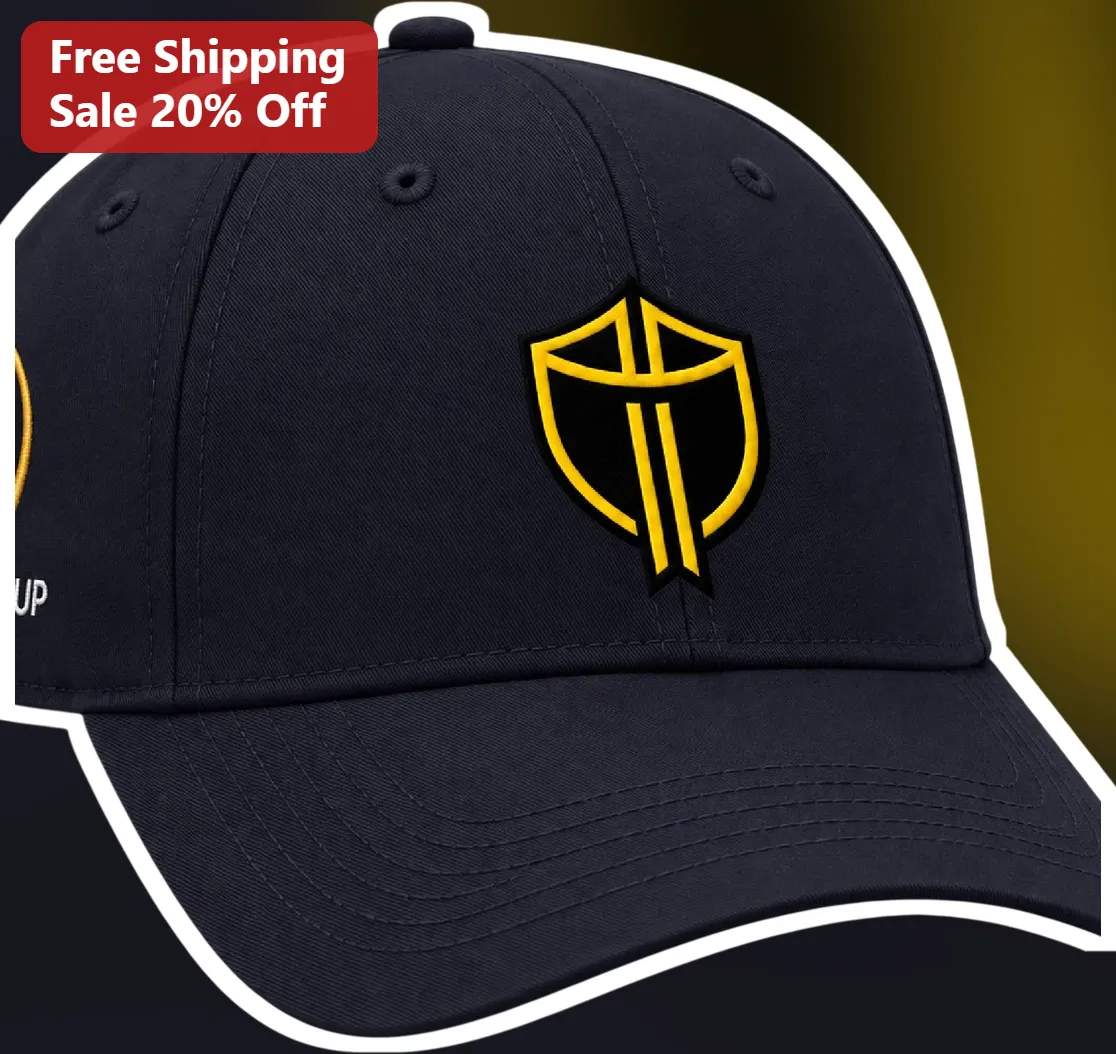 Gold Shield Sword Logo Hat Navy Blue Embroidered Baseball Cap Medieval Fantasy Gaming Clan Emblem Dad Hat