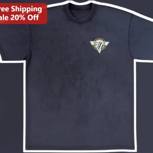 Gold Winged Triangle Emblem Tee Vintage Streetwear Acid Wash Graphic Shirt for Men Women