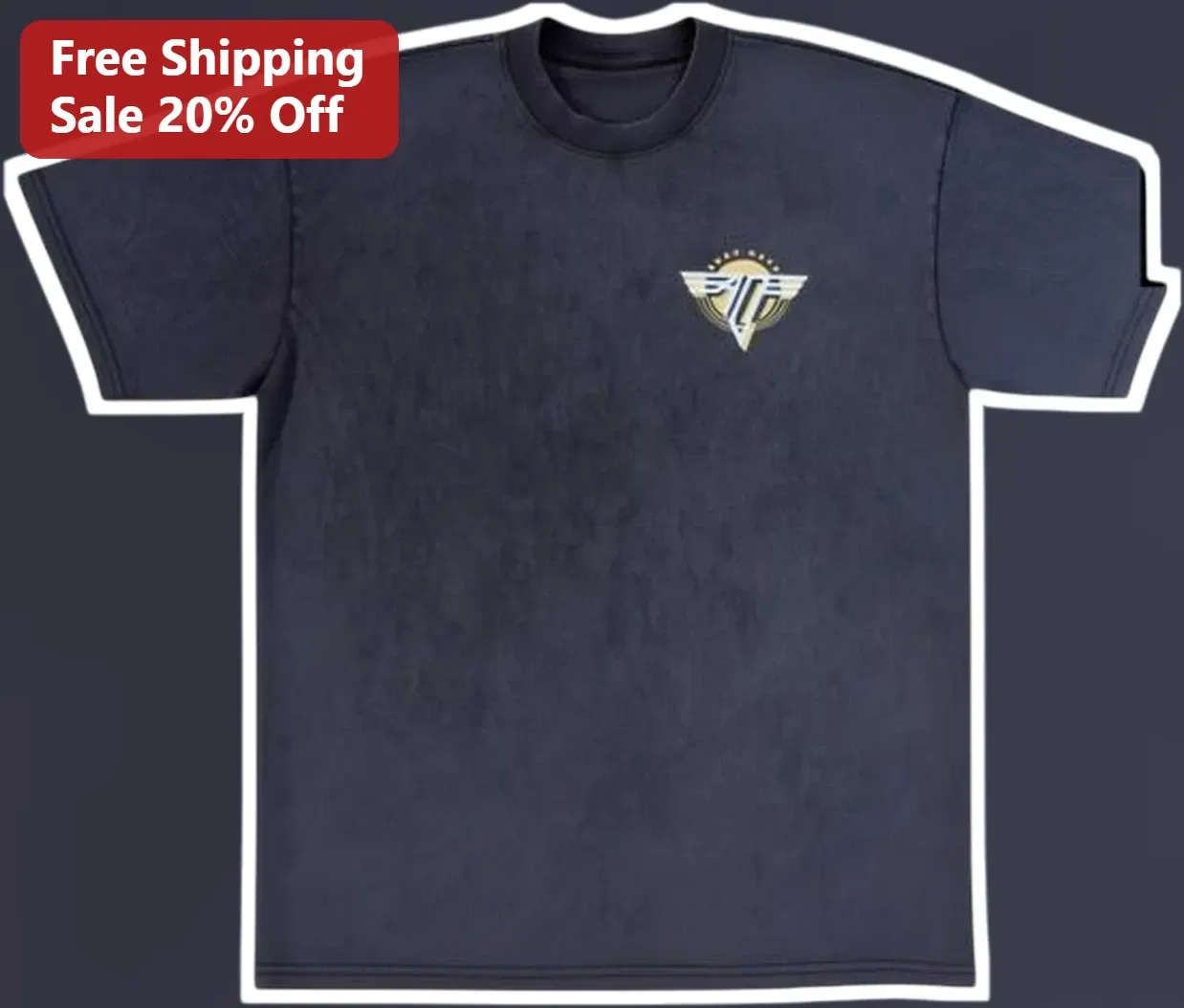 Gold Winged Triangle Emblem Tee Vintage Streetwear Acid Wash Graphic Shirt for Men Women