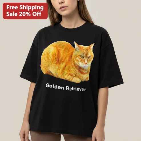 Golden Retriever Orange Cat Meme Tee, Funny Ironic Tabby Cat Shirt Gift for Cat Lovers
