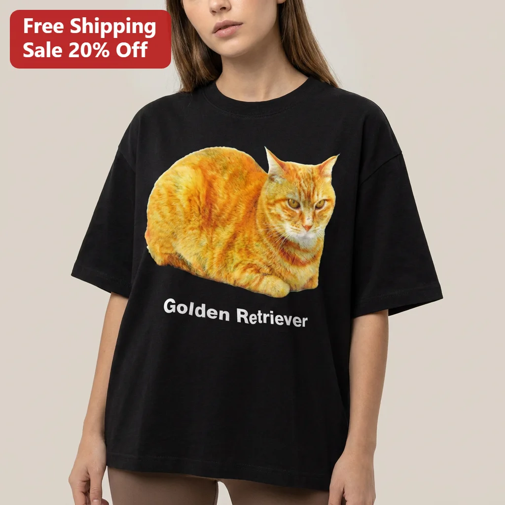 Golden Retriever Orange Cat Meme Tee, Funny Ironic Tabby Cat Shirt Gift for Cat Lovers
