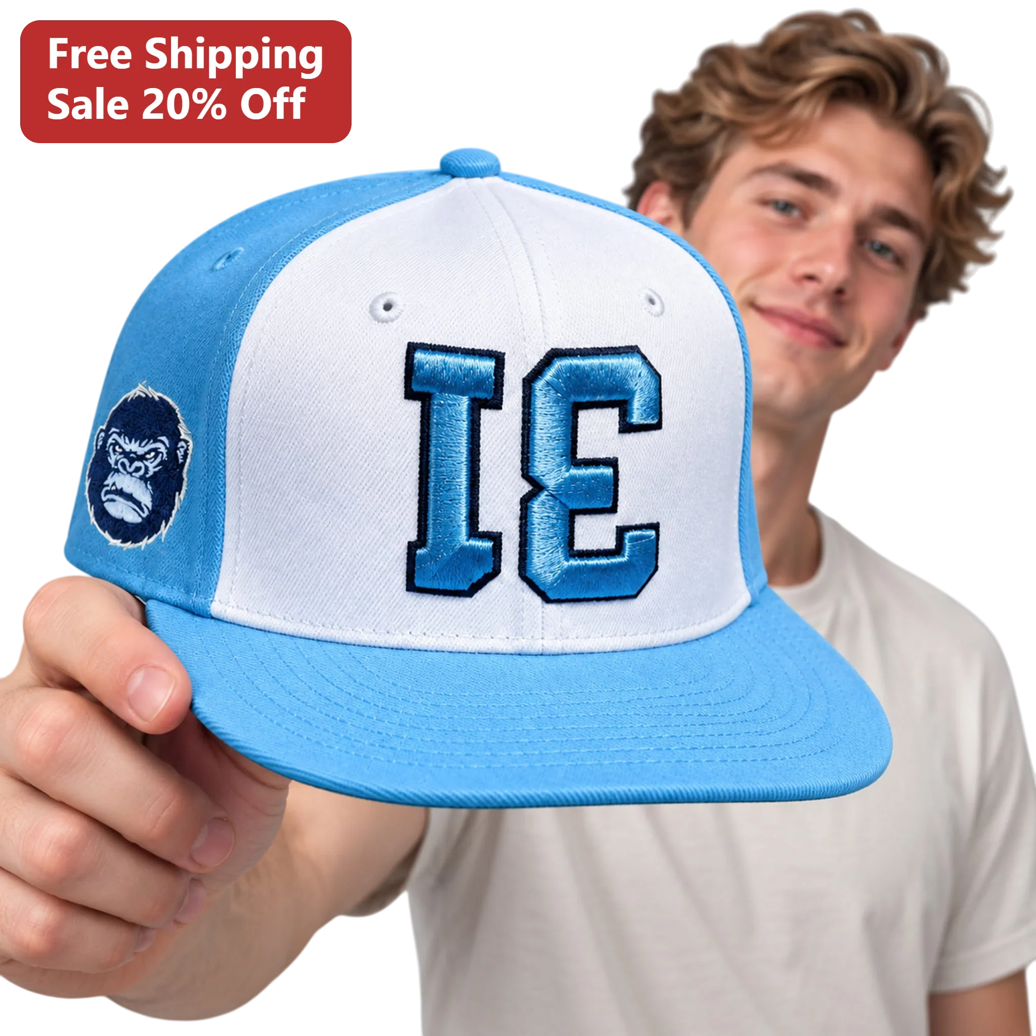 Gorilla Logo Snapback Hat Men's Personalized Initials Embroidered Streetwear Cap