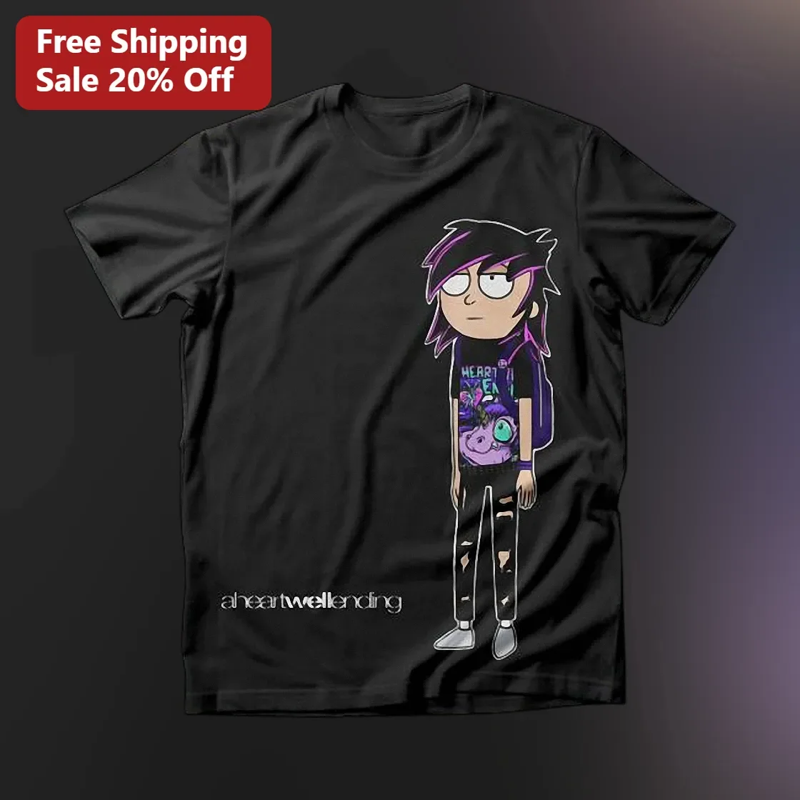 Goth Emo Boy Cartoon Graphic Tee Alternative Anime Style Gift for Men Women