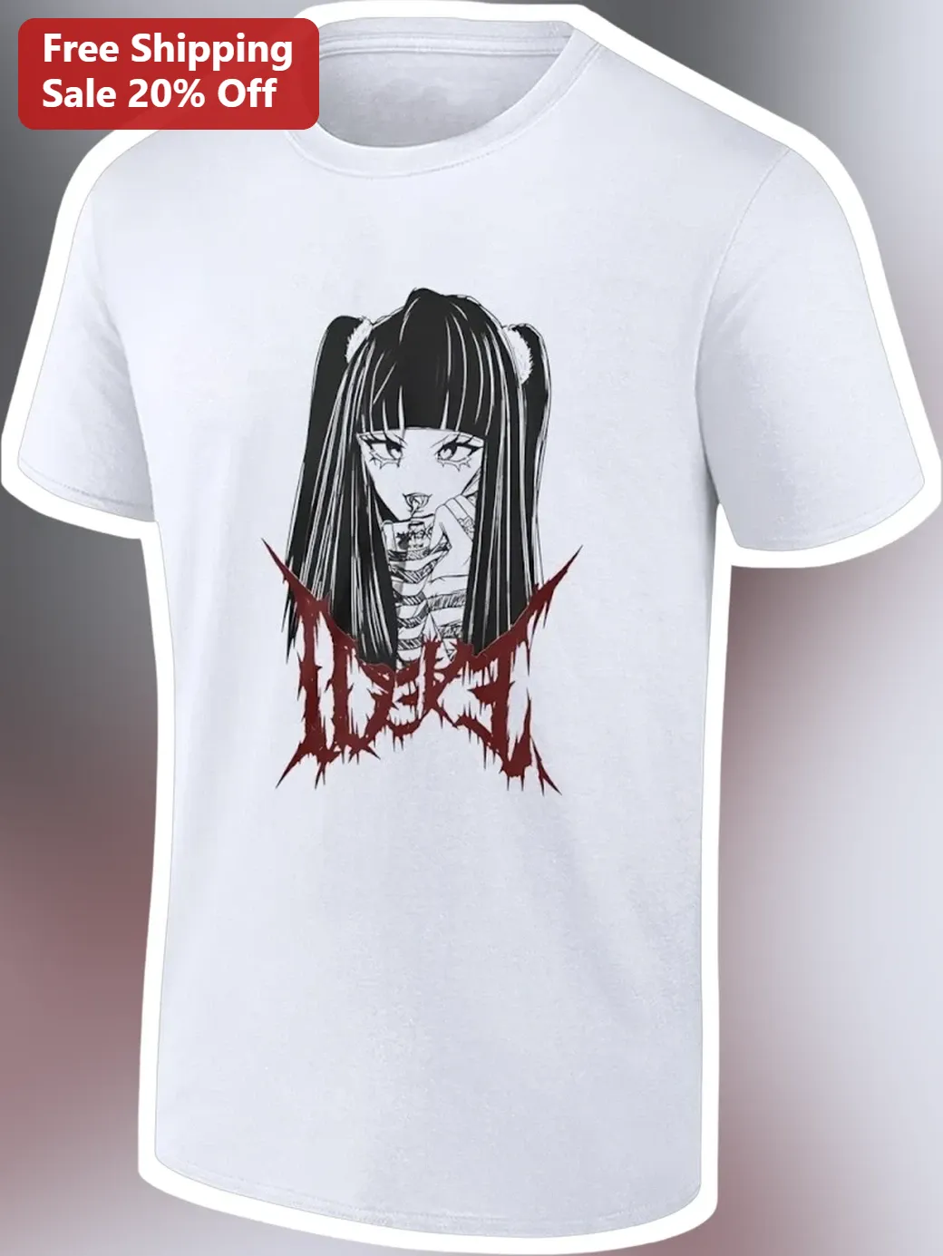 Gothic Anime Girl Bandage Tee Creepy Cute Dark Manga Illustration Graphic T-Shirt for Women Men