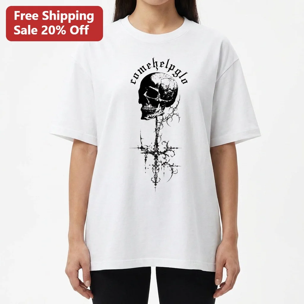 Gothic Skull Cross Tee Y2k Grunge Alt Goth Aesthetic Graphic Shirt for Men Women