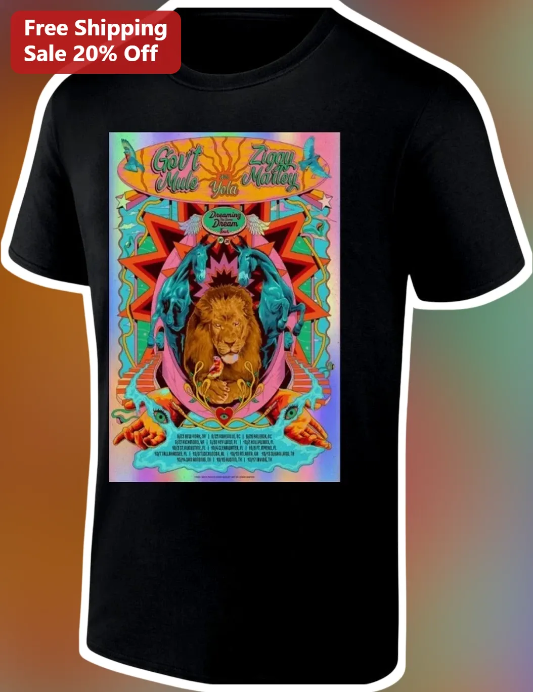 Gov't Mule Ziggy Marley Yola Dreaming Dream Tour Psychedelic Graphic Tee