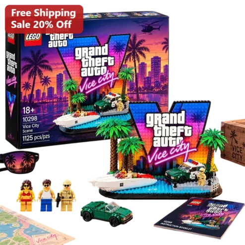 Grand Theft Auto Vice City Building Set Tommy Vercetti Neon Synthwave Collectible Model Kit