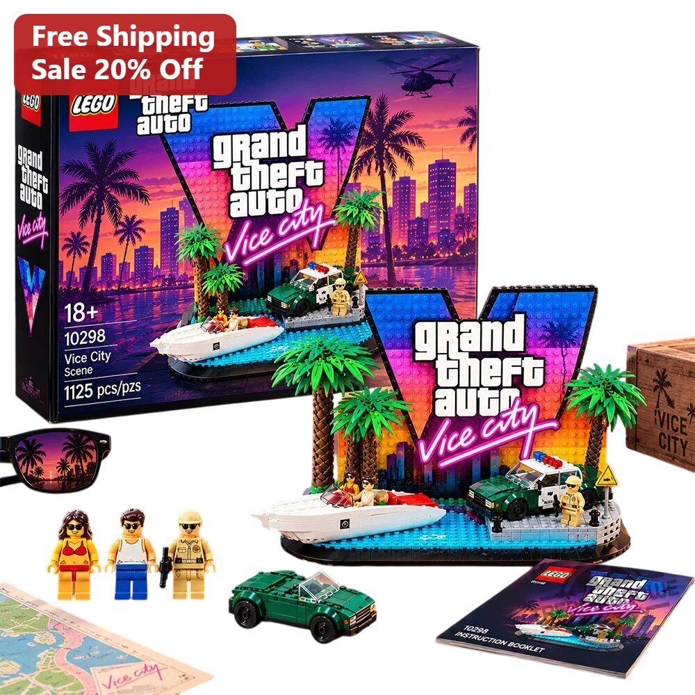 Grand Theft Auto Vice City Building Set Tommy Vercetti Neon Synthwave Collectible Model Kit