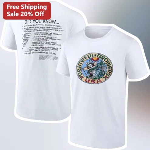 Grateful Growers USA Did You Know Cannabis Facts Skeleton Graphic Tee