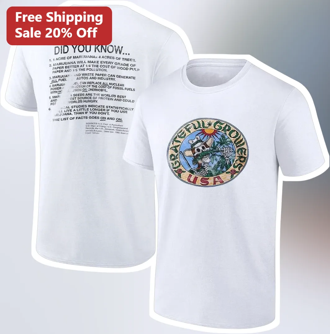 Grateful Growers USA Did You Know Cannabis Facts Skeleton Graphic Tee available at our Chicago, Illinois warehouse