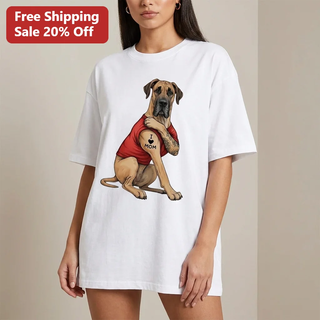 Great Dane I Love Mom Tattoo Tee Funny Muscular Dog Mom Mother's Day Gift