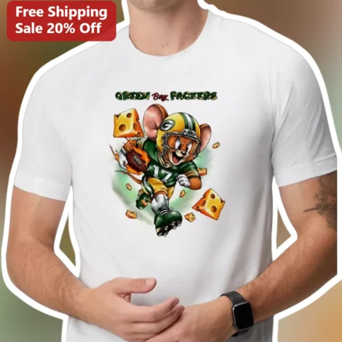 Green Bay Packers Jerry Mouse Cheesehead Graphic Tee NFL Fan Gift