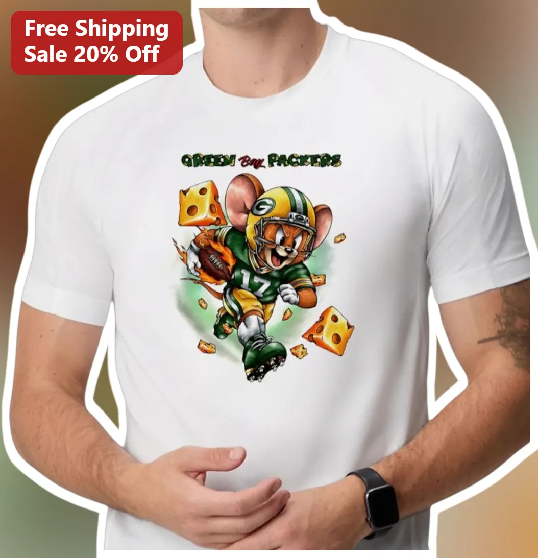 Green Bay Packers Jerry Mouse Cheesehead Graphic Tee NFL Fan Gift