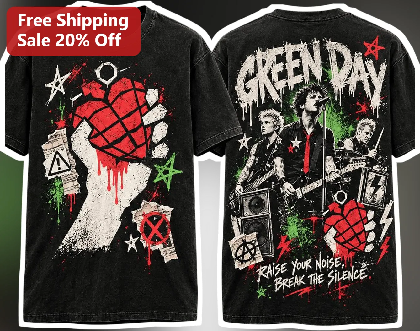 Green Day Raise Your Noise Break The Silence Punk Rock Graphic Tee