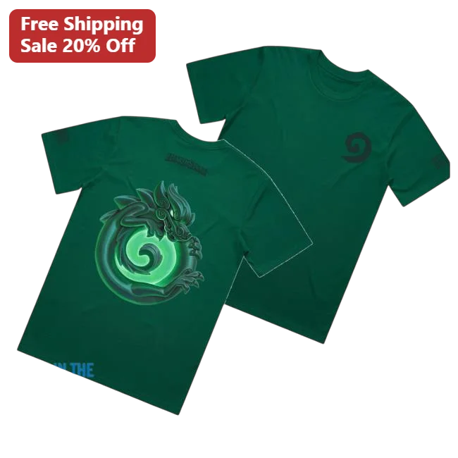 Green Dragon Swirl Fantasy Gaming Tee Mythical Creature Shirt for Men Women
