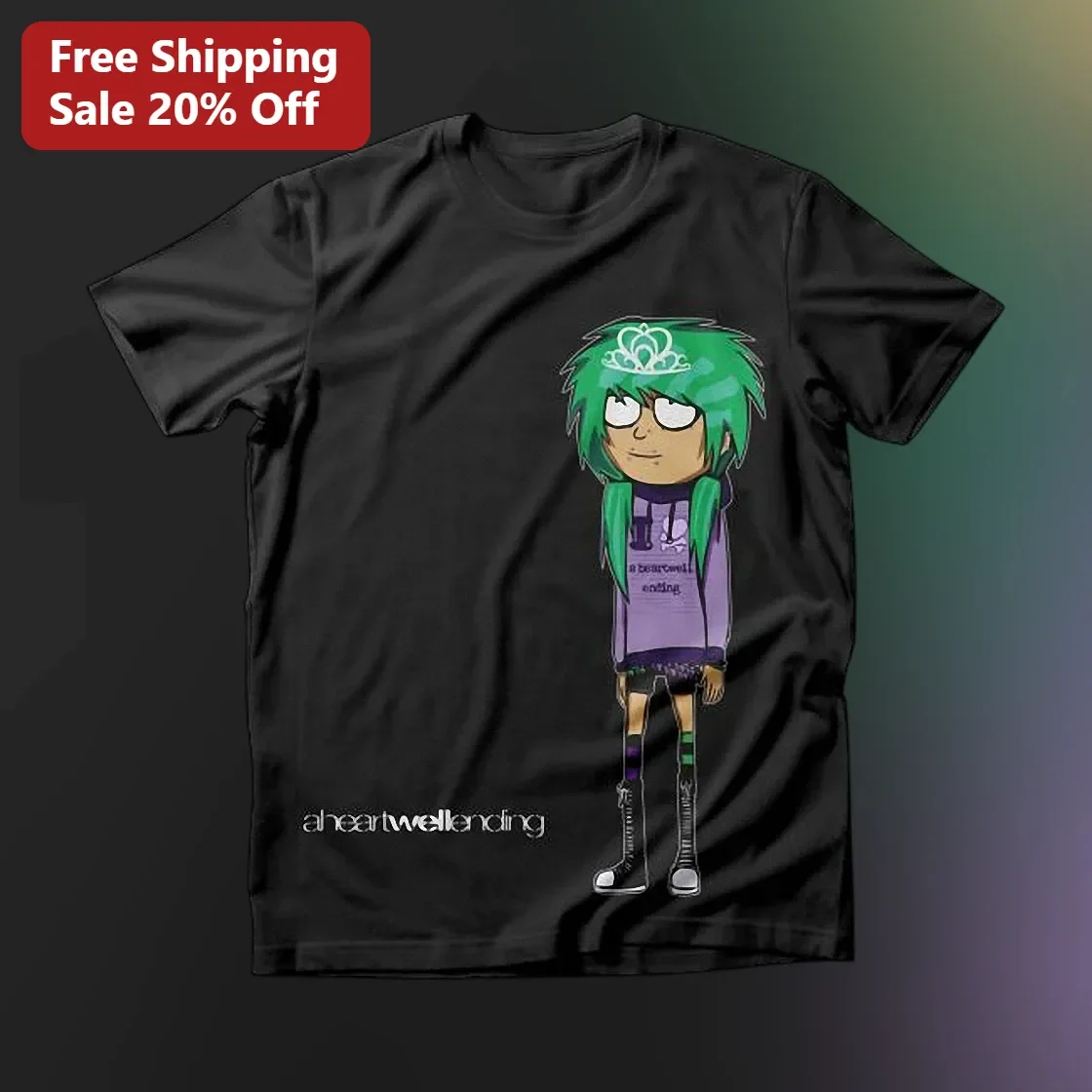 Green Hair Emo Girl Cartoon Tee 2000s Scene Kid Alt Fashion Graphic Shirt