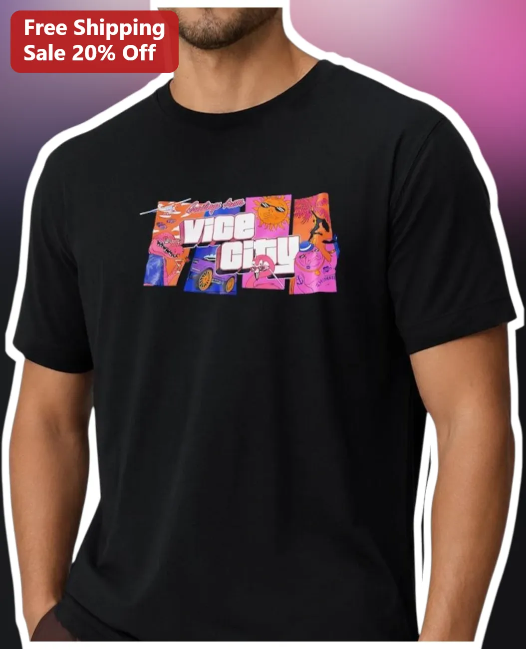 Greetings from Vice City Tee Retro Vaporwave Gaming Gift for Men Women