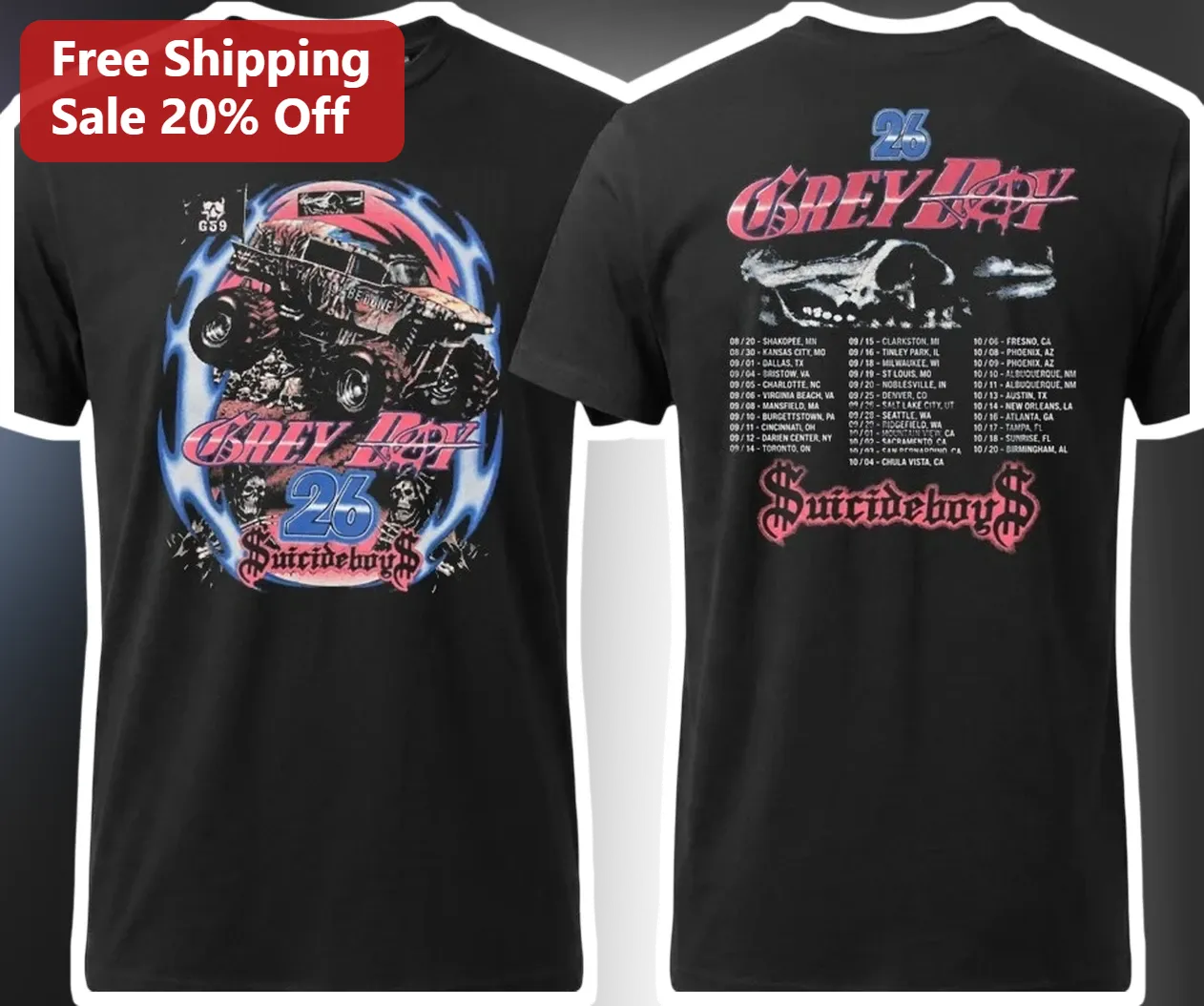 Grey Boy Suicideboy$ Tee Monster Truck Graphic Shirt For Fans