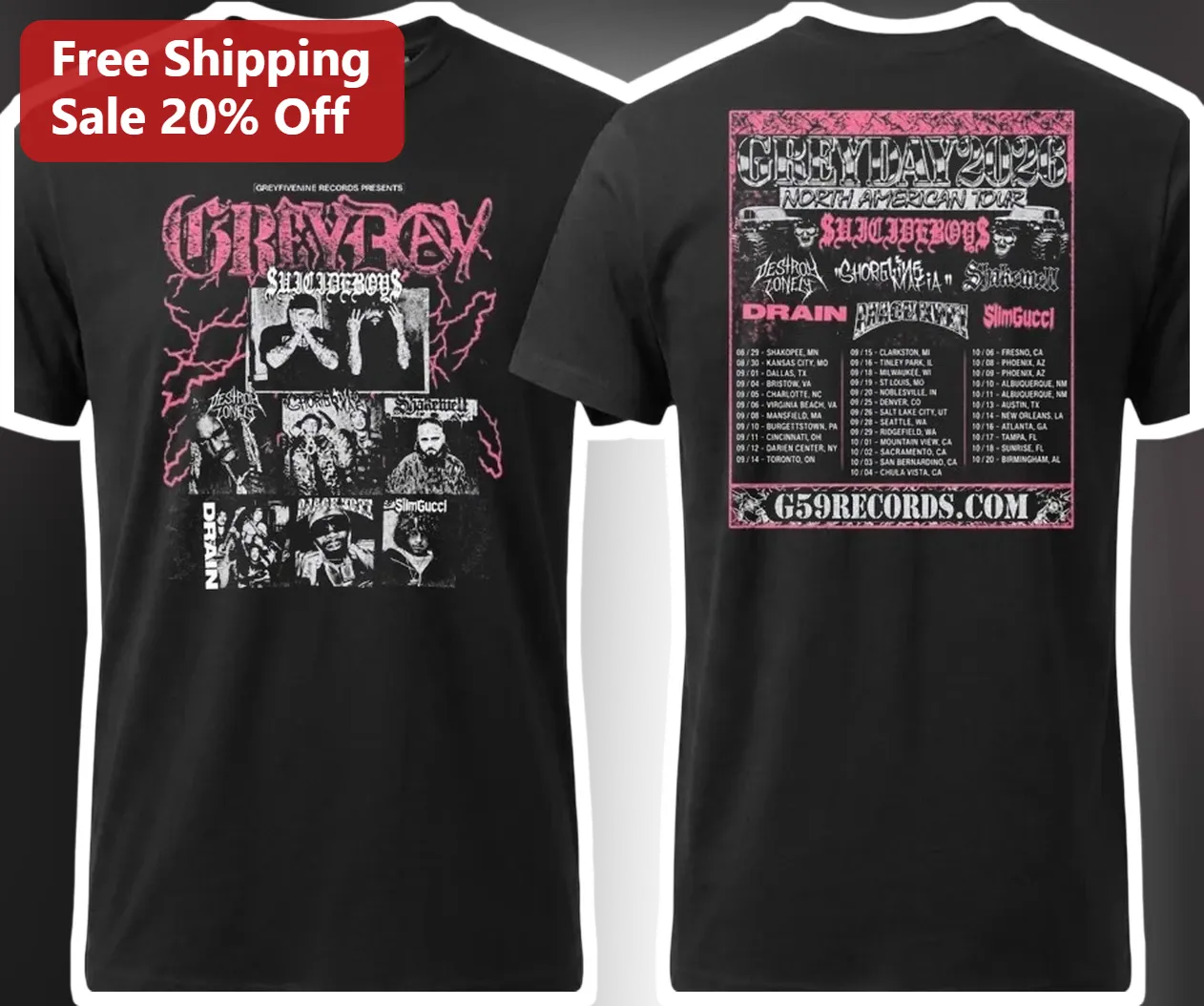 Grey Day Suicidal Drain SlimGucci G59 Records Tour Graphic Tee