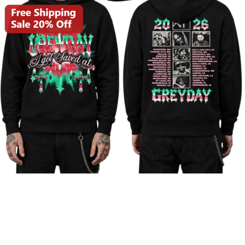 Greyday 2026 I Got Saved At Hoodie Two Sided Gothic Tour Merch Graphic Sweatshirt