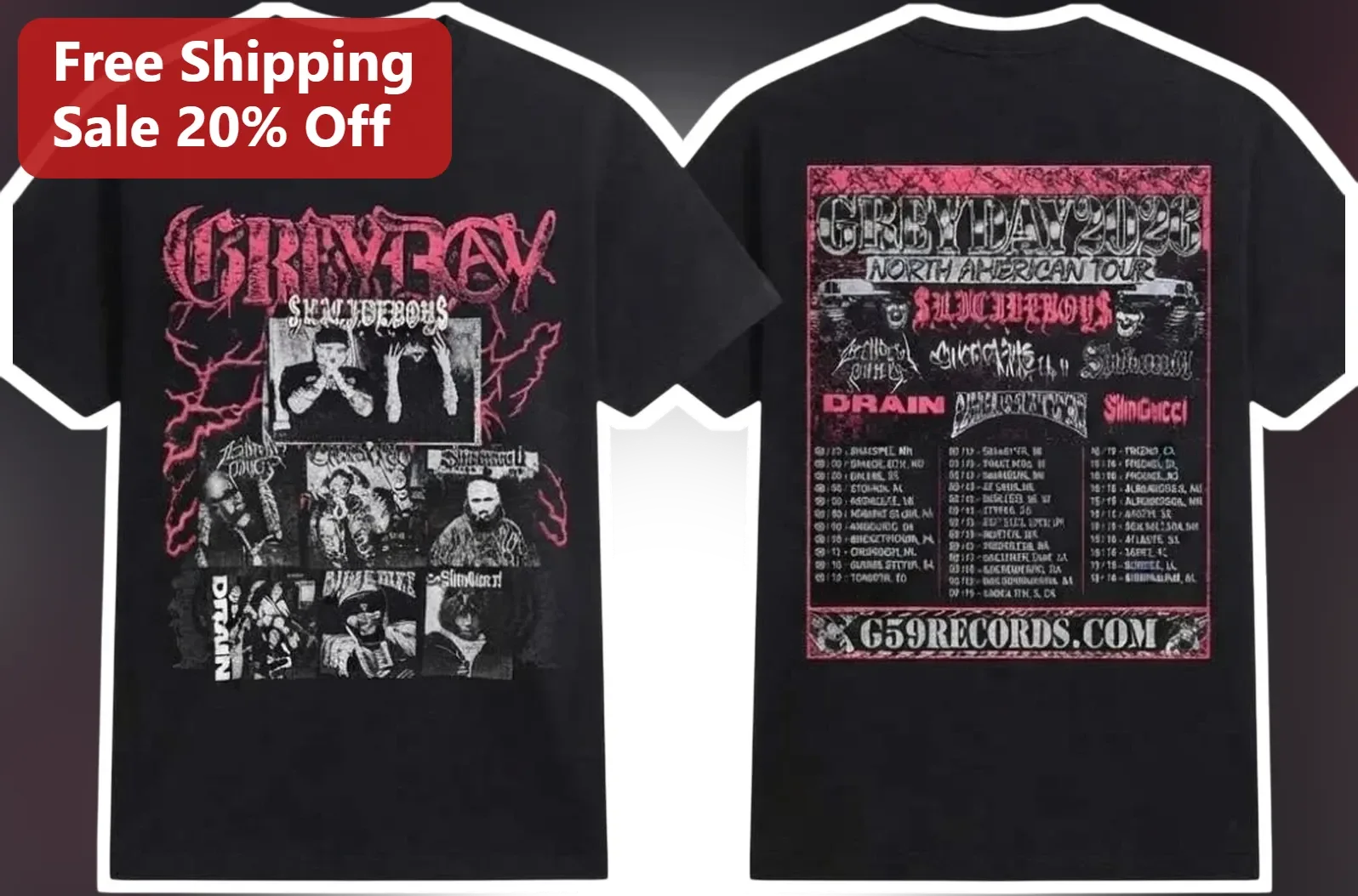 GREYDAY North American Tour Tee $uicideboy$ Trap Metal Graphic Shirt
