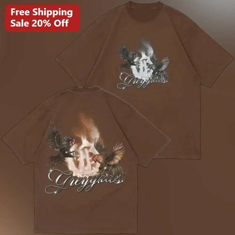 Greygoats Tee Rooster Fight Skull Graphic Streetwear Cotton T-Shirt