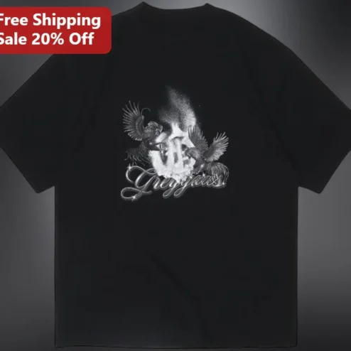 Greypaws Gothic Flaming Skull Raven Graphic Tee