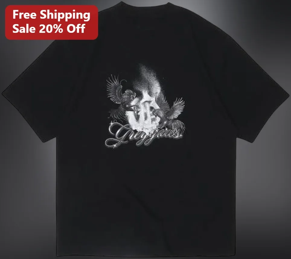 Greypaws Gothic Flaming Skull Raven Graphic Tee