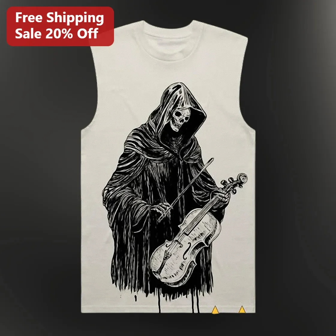 Grim Reaper Playing Violin Muscle Shirt Gothic Skeleton Musician Sleeveless Tank Top for Men