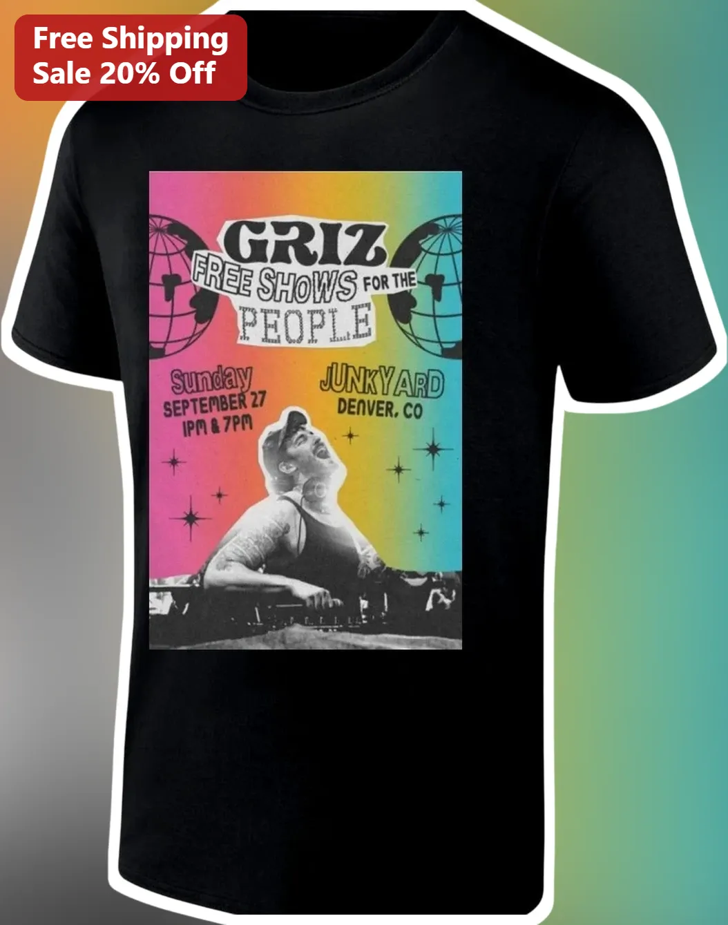 GRiZ Free Shows for the People Tee Electronic Music Fan Merch