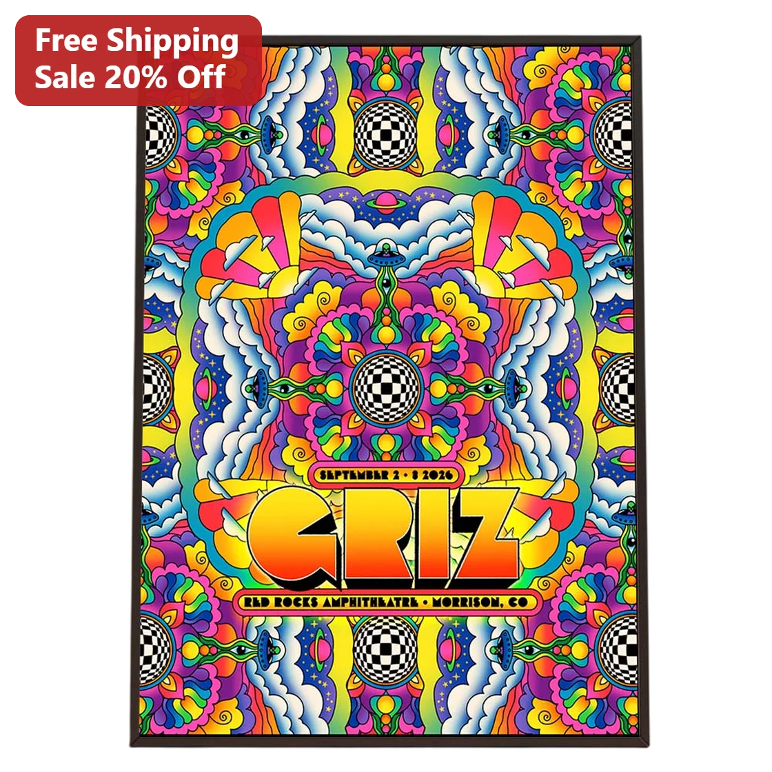GRIZ Red Rocks Amphitheatre Morrison CO Poster Psychedelic Electronic Music Concert Art Print
