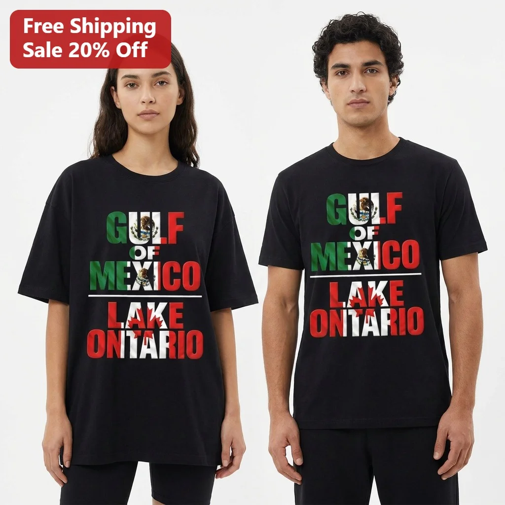 Gulf of Mexico Lake Ontario Flag Tee, Funny Satirical Geography Meme Gift for Mexico Canada Fans