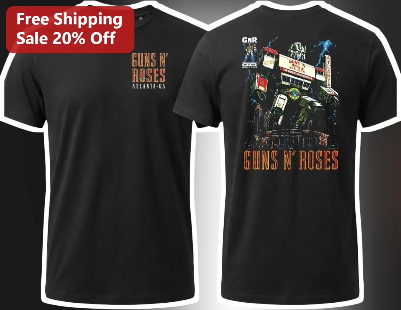 Guns N Roses Atlanta GA Tour Tee Classic Rock Band Merch Graphic T-Shirt