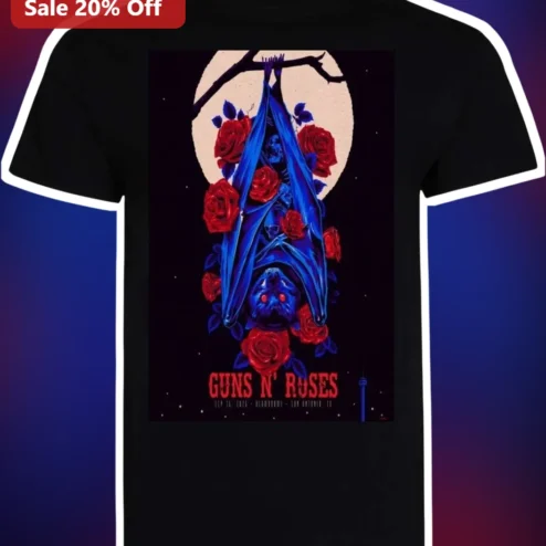 Guns N' Roses Gothic Bat and Moon Graphic Tee for Rock Fans