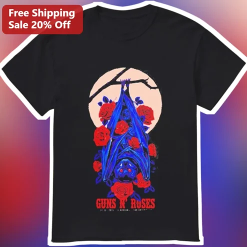 Guns N' Roses Gothic Bat and Roses Graphic Tee for Rock Fans