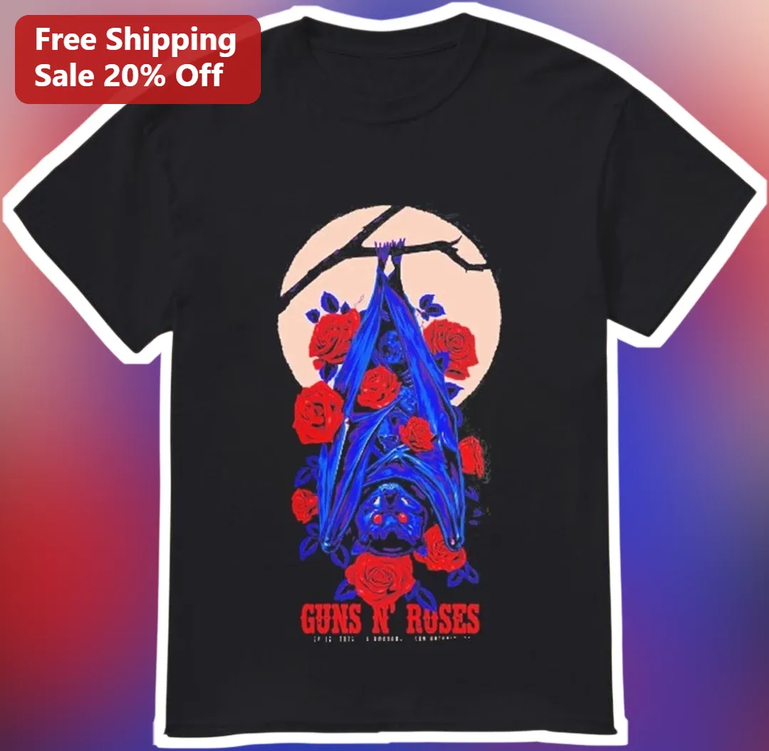 Guns N' Roses Gothic Bat and Roses Graphic Tee for Rock Fans